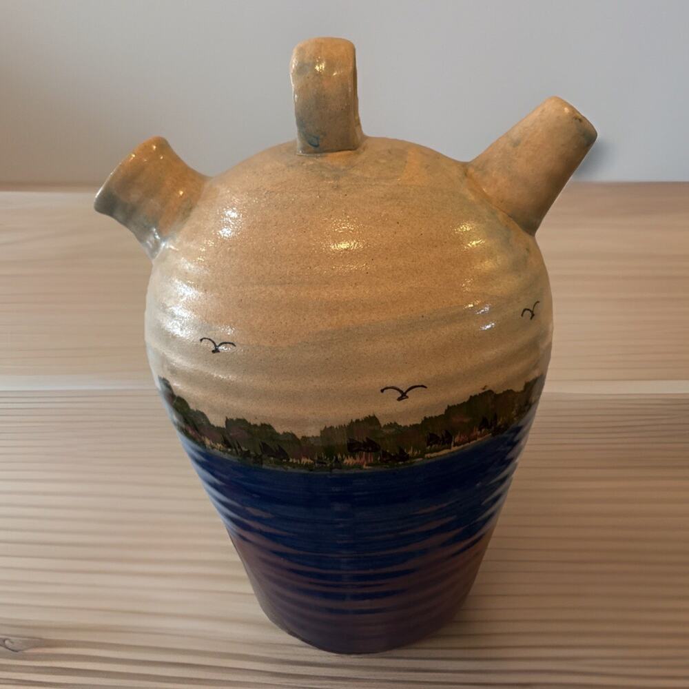 WCL Lighthouse Pottery Pitcher Double Spout Hand Painted Nautical Art Jug - Picture 3 of 6